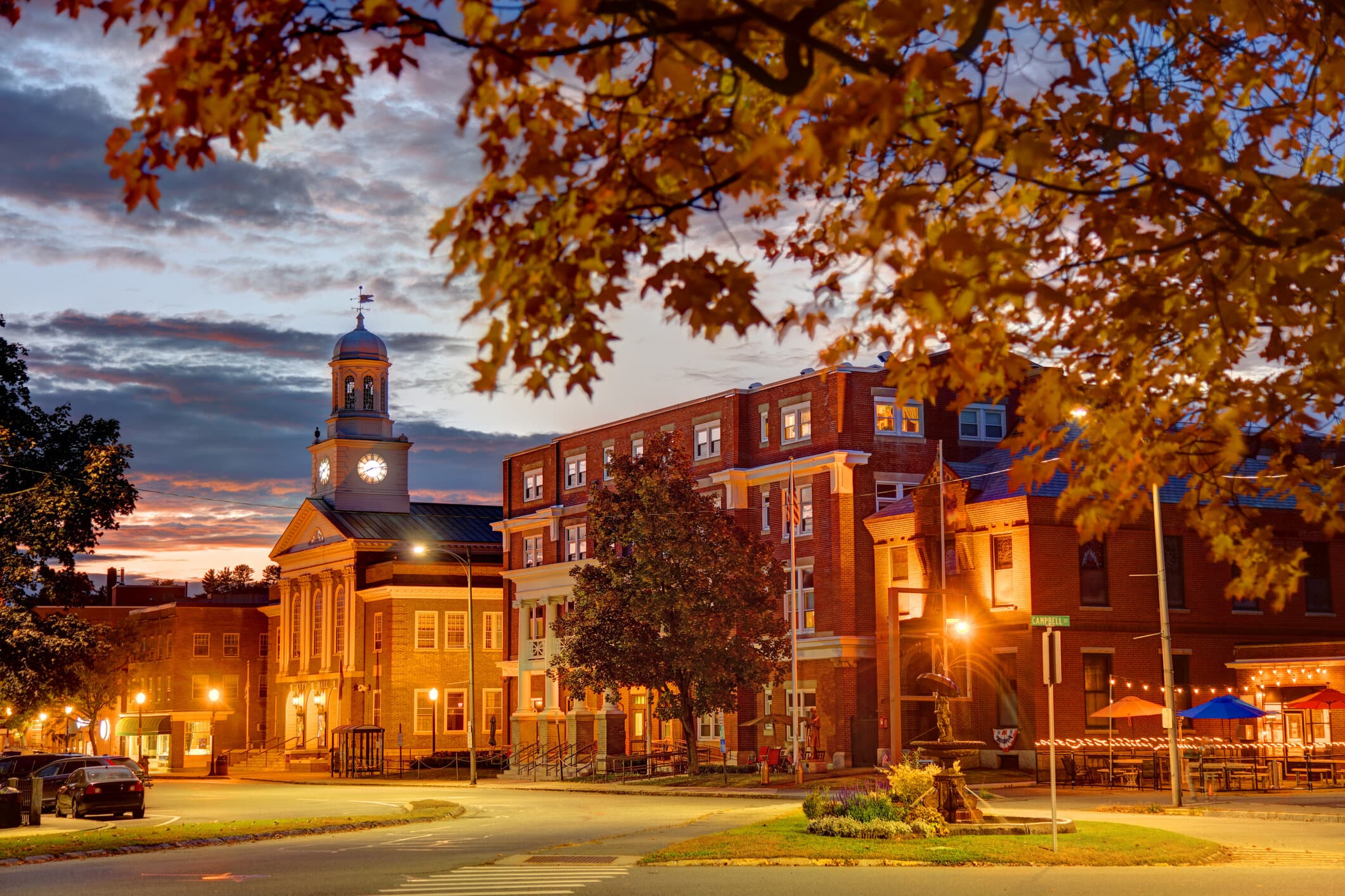 Downtown Lebanon, New Hampshire at night